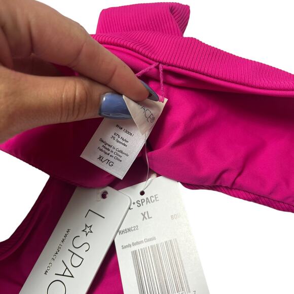 L*SPACE Sandy Classic Bikini Bottom Ribbed Stretch Magenta Seamless XL NEW - Picture 7 of 8